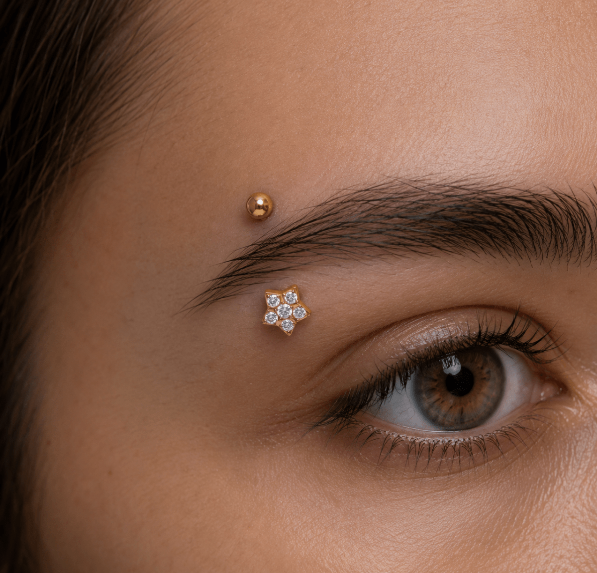 Titanium 5mm Star Micro Paved CZ Curved Eyebrow Barbell Piercing Stud in Gold &amp; Silver | BJ-00152 BJ-00153
