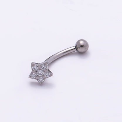 Titanium 5mm Star Micro Paved CZ Curved Eyebrow Barbell Piercing Stud in Gold &amp; Silver | BJ-00152 BJ-00153