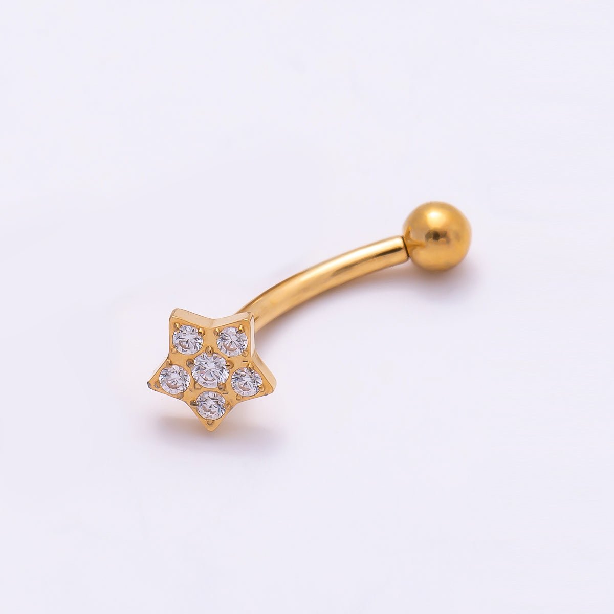 Titanium 5mm Star Micro Paved CZ Curved Eyebrow Barbell Piercing Stud in Gold &amp; Silver | BJ-00152 BJ-00153