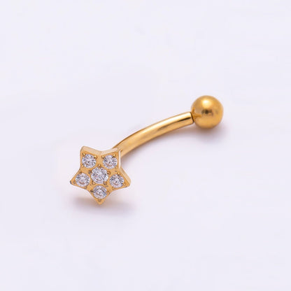 Titanium 5mm Star Micro Paved CZ Curved Eyebrow Barbell Piercing Stud in Gold &amp; Silver | BJ-00152 BJ-00153