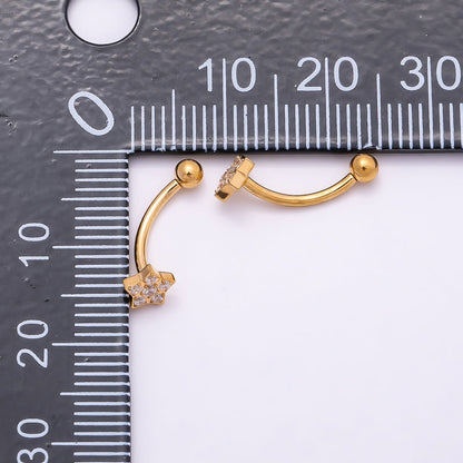 Titanium 5mm Star Micro Paved CZ Curved Eyebrow Barbell Piercing Stud in Gold &amp; Silver | BJ-00152 BJ-00153
