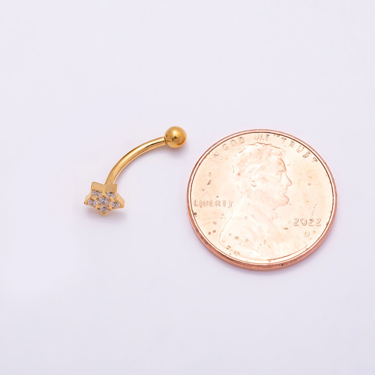 Titanium 5mm Star Micro Paved CZ Curved Eyebrow Barbell Piercing Stud in Gold &amp; Silver | BJ-00152 BJ-00153