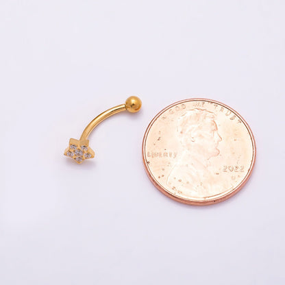 Titanium 5mm Star Micro Paved CZ Curved Eyebrow Barbell Piercing Stud in Gold &amp; Silver | BJ-00152 BJ-00153