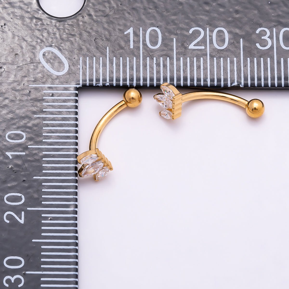 Titanium 5mm Triple Marquise CZ Curved Eyebrow Barbell Piercing Stud in Gold &amp; Silver | BJ-00150 BJ-00151