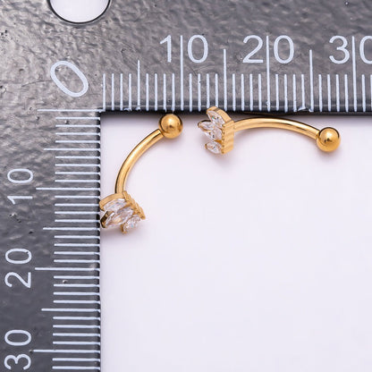 Titanium 5mm Triple Marquise CZ Curved Eyebrow Barbell Piercing Stud in Gold &amp; Silver | BJ-00150 BJ-00151