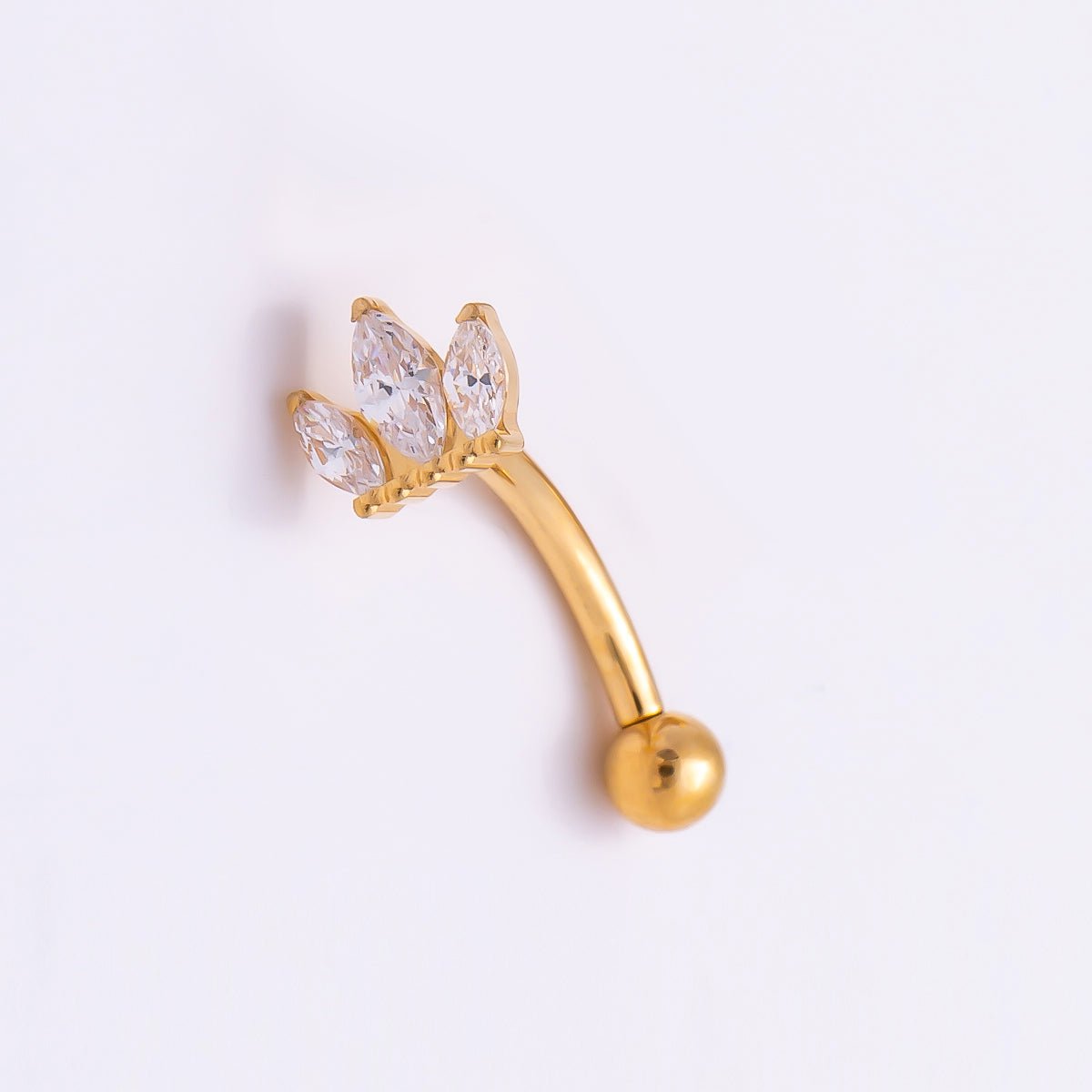 Titanium 5mm Triple Marquise CZ Curved Eyebrow Barbell Piercing Stud in Gold &amp; Silver | BJ-00150 BJ-00151