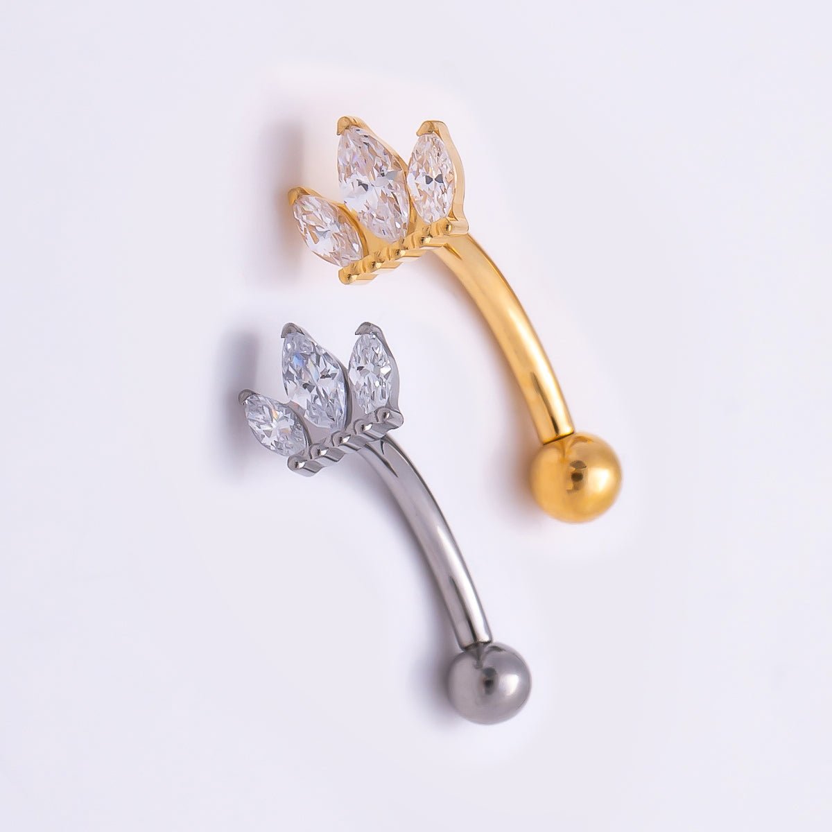 Titanium 5mm Triple Marquise CZ Curved Eyebrow Barbell Piercing Stud in Gold &amp; Silver | BJ-00150 BJ-00151