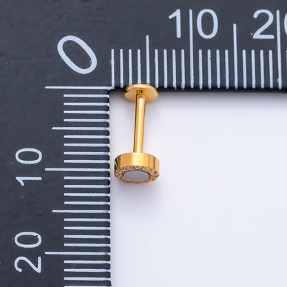 Titanium 5mm White Opal Micro Paved CZ Round Cartilage Piercing Flat Back Stud in Gold &amp; Silver | BJ-00182 BJ-00183