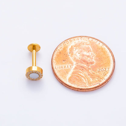 Titanium 5mm White Opal Micro Paved CZ Round Cartilage Piercing Flat Back Stud in Gold &amp; Silver | BJ-00182 BJ-00183