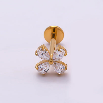 Titanium 6.7mm Clear CZ Butterfly Cartilage Piercing Flat Back Stud in Gold &amp; Silver | BJ-00158 BJ-00159