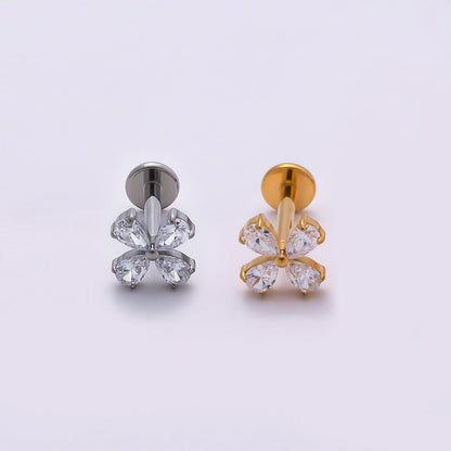 Titanium 6.7mm Clear CZ Butterfly Cartilage Piercing Flat Back Stud in Gold &amp; Silver | BJ-00158 BJ-00159
