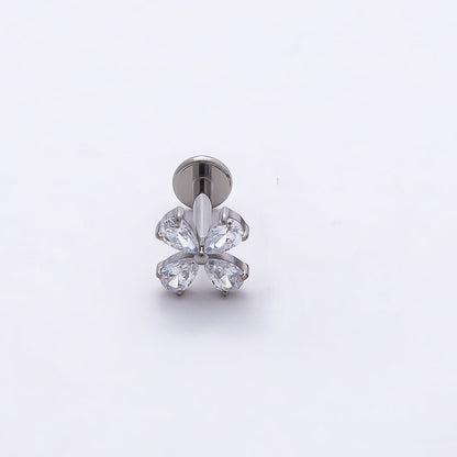 Titanium 6.7mm Clear CZ Butterfly Cartilage Piercing Flat Back Stud in Gold &amp; Silver | BJ-00158 BJ-00159
