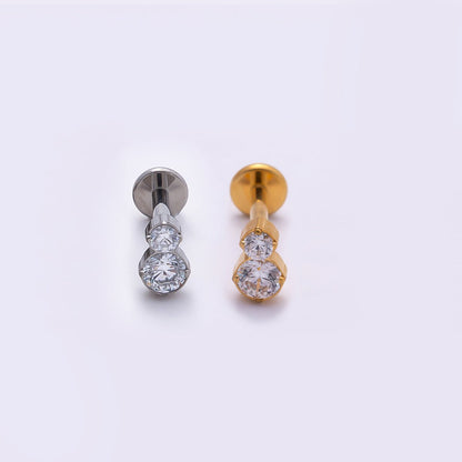 Titanium 6mm Clear CZ Double Round Cartilage Piercing Flat Back Stud in Gold &amp; Silver | BJ-00128 BJ-00129