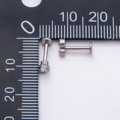 Titanium 6mm Clear CZ Double Round Cartilage Piercing Flat Back Stud in Gold &amp; Silver | BJ-00128 BJ-00129