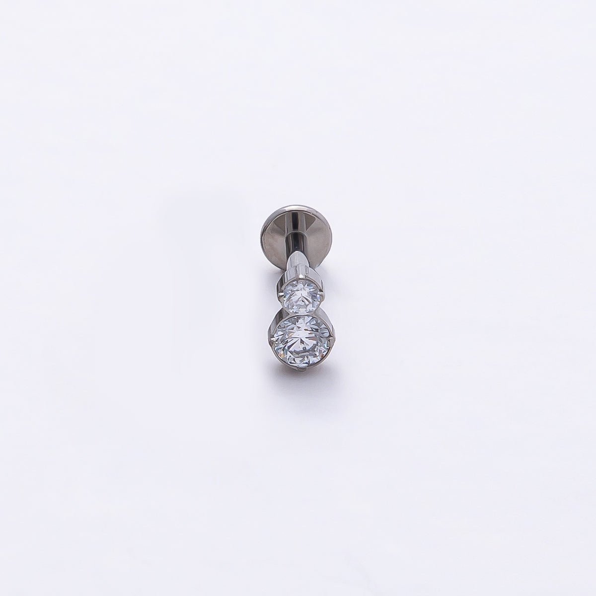 Titanium 6mm Clear CZ Double Round Cartilage Piercing Flat Back Stud in Gold &amp; Silver | BJ-00128 BJ-00129