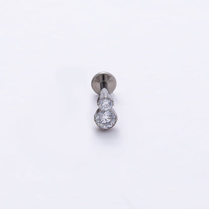 Titanium 6mm Clear CZ Double Round Cartilage Piercing Flat Back Stud in Gold &amp; Silver | BJ-00128 BJ-00129