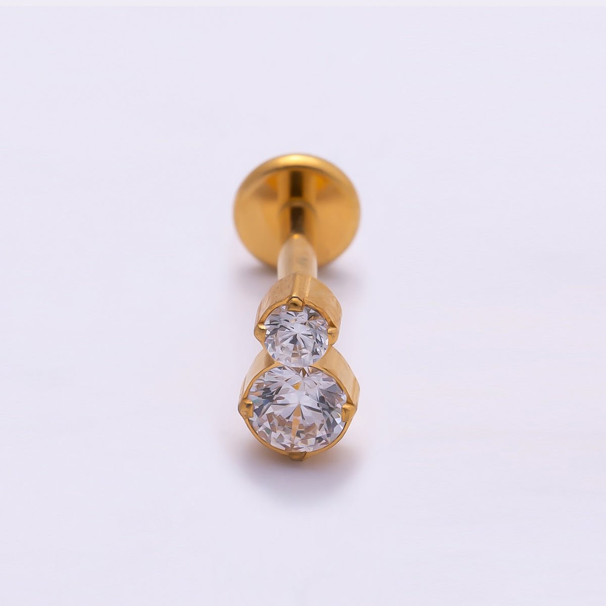 Titanium 6mm Clear CZ Double Round Cartilage Piercing Flat Back Stud in Gold &amp; Silver | BJ-00128 BJ-00129