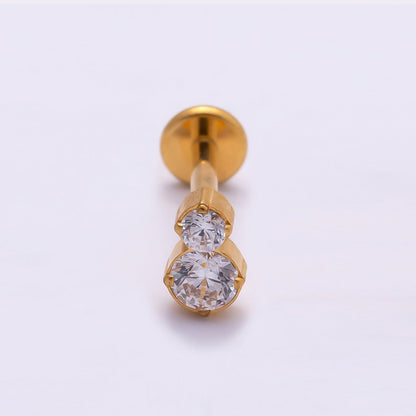 Titanium 6mm Clear CZ Double Round Cartilage Piercing Flat Back Stud in Gold &amp; Silver | BJ-00128 BJ-00129