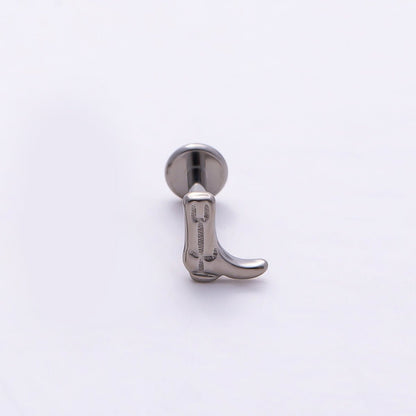 Titanium 6mm Cowboy Boot Cartilage Piercing Flat Back Stud in Gold &amp; Silver | BJ-00188 BJ-00189