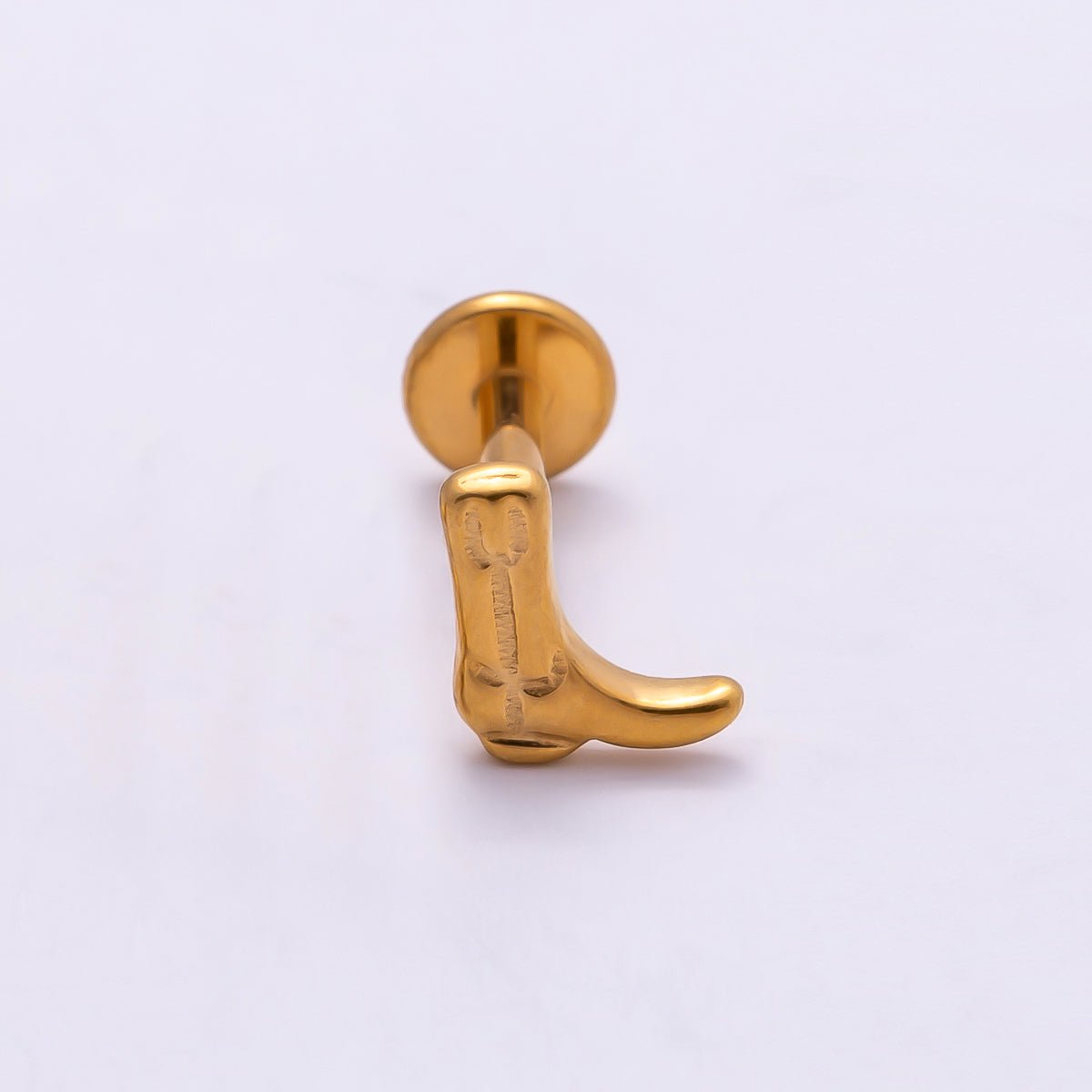 Titanium 6mm Cowboy Boot Cartilage Piercing Flat Back Stud in Gold &amp; Silver | BJ-00188 BJ-00189