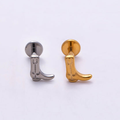 Titanium 6mm Cowboy Boot Cartilage Piercing Flat Back Stud in Gold &amp; Silver | BJ-00188 BJ-00189