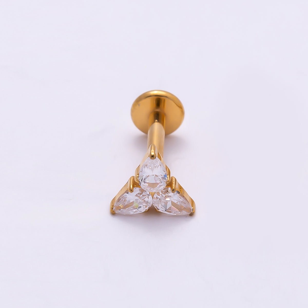 Titanium 6mm CZ Teardrop Flower Cartilage Piercing Flat Back Stud in Gold &amp; Silver | BJ-00194 BJ-00195