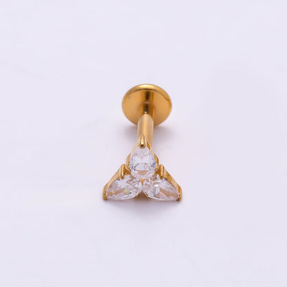 Titanium 6mm CZ Teardrop Flower Cartilage Piercing Flat Back Stud in Gold &amp; Silver | BJ-00194 BJ-00195