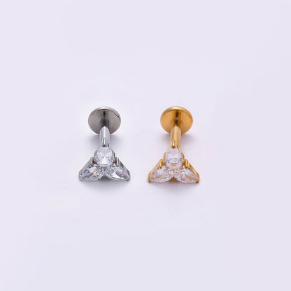 Titanium 6mm CZ Teardrop Flower Cartilage Piercing Flat Back Stud in Gold &amp; Silver | BJ-00194 BJ-00195