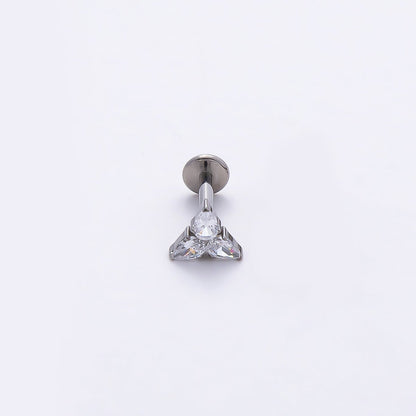 Titanium 6mm CZ Teardrop Flower Cartilage Piercing Flat Back Stud in Gold &amp; Silver | BJ-00194 BJ-00195