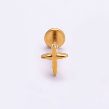 Titanium 6mm North Star Cartilage Piercing Flat Back Stud in Gold &amp; Silver | BJ-00130 BJ-00131