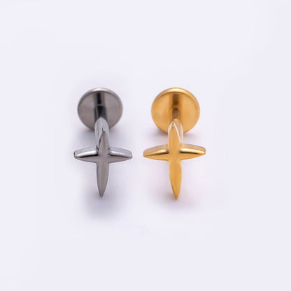 Titanium 6mm North Star Cartilage Piercing Flat Back Stud in Gold &amp; Silver | BJ-00130 BJ-00131