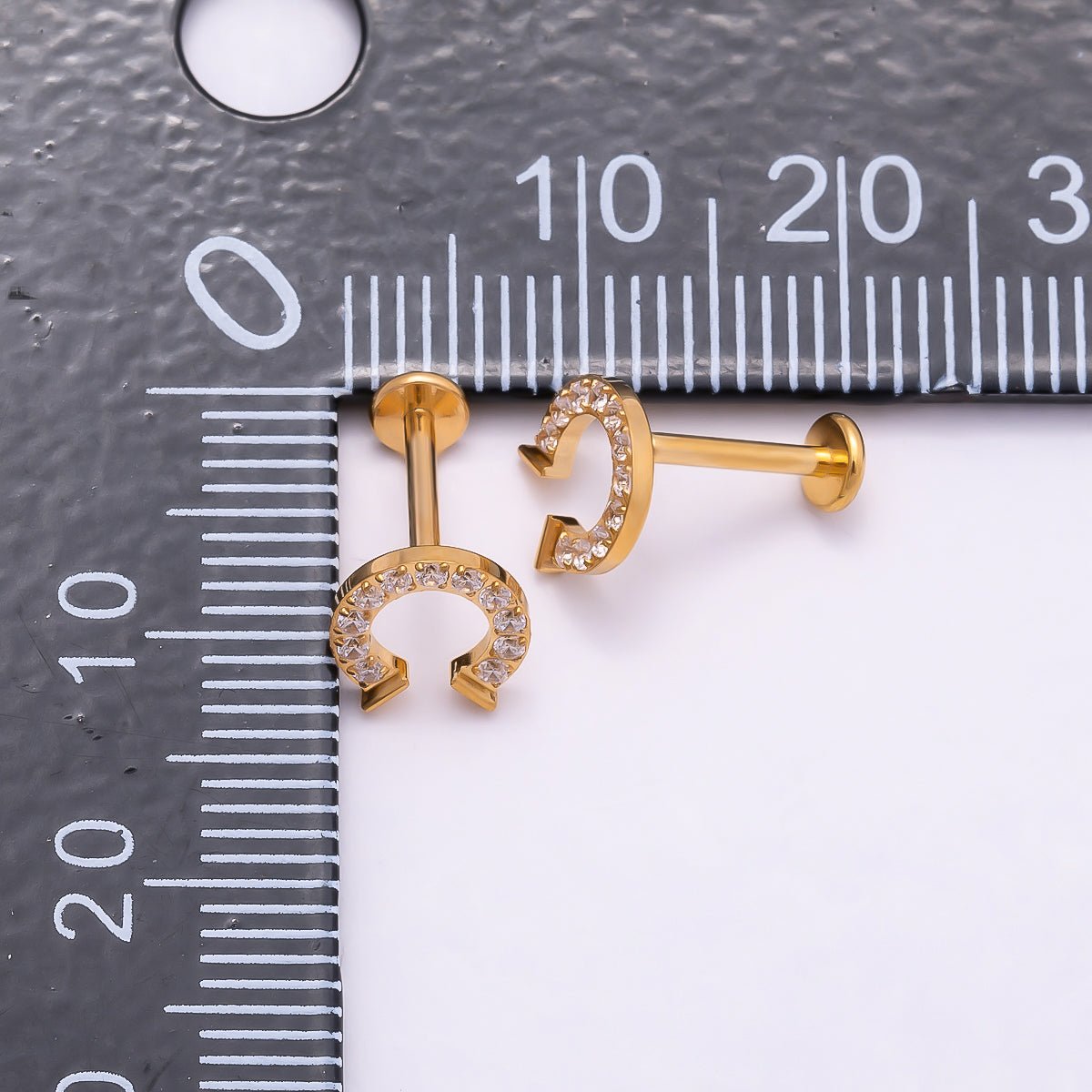Titanium 7.5mm Micro Paved CZ Horseshoe Cartilage Piercing Flat Back Stud in Gold &amp; Silver | BJ-00126 BJ-00127