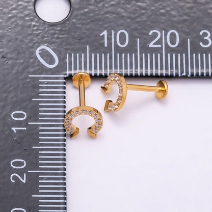 Titanium 7.5mm Micro Paved CZ Horseshoe Cartilage Piercing Flat Back Stud in Gold &amp; Silver | BJ-00126 BJ-00127