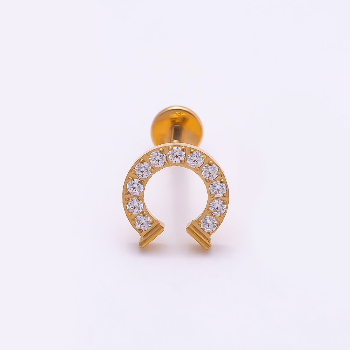 Titanium 7.5mm Micro Paved CZ Horseshoe Cartilage Piercing Flat Back Stud in Gold &amp; Silver | BJ-00126 BJ-00127