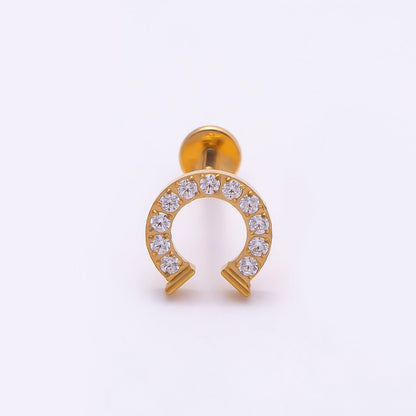 Titanium 7.5mm Micro Paved CZ Horseshoe Cartilage Piercing Flat Back Stud in Gold &amp; Silver | BJ-00126 BJ-00127