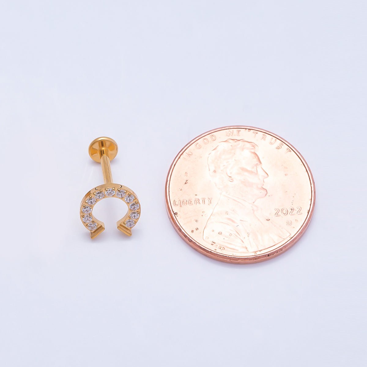 Titanium 7.5mm Micro Paved CZ Horseshoe Cartilage Piercing Flat Back Stud in Gold &amp; Silver | BJ-00126 BJ-00127
