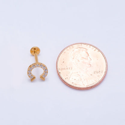 Titanium 7.5mm Micro Paved CZ Horseshoe Cartilage Piercing Flat Back Stud in Gold &amp; Silver | BJ-00126 BJ-00127