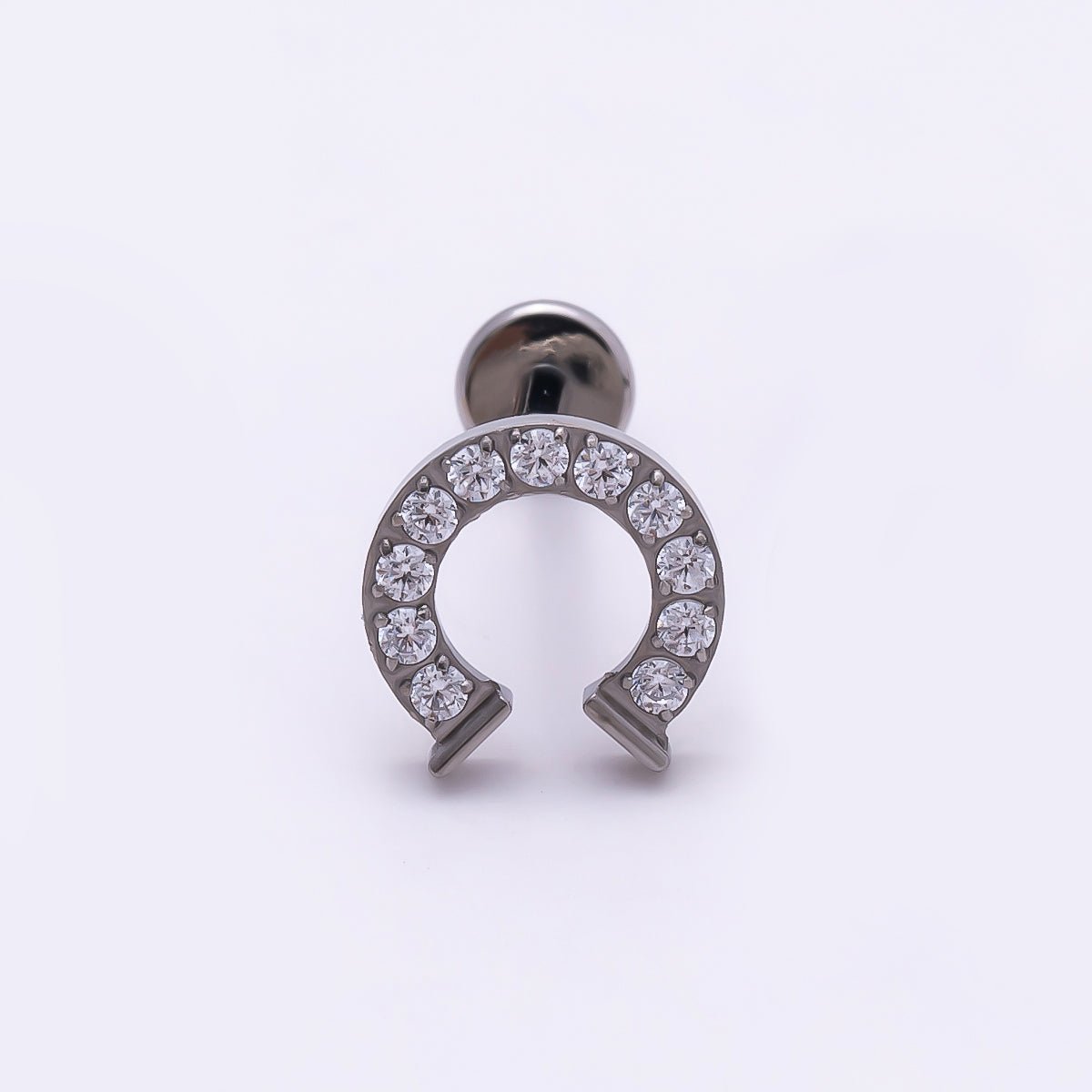 Titanium 7.5mm Micro Paved CZ Horseshoe Cartilage Piercing Flat Back Stud in Gold &amp; Silver | BJ-00126 BJ-00127