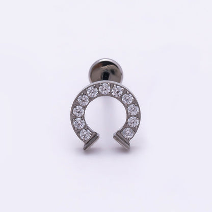 Titanium 7.5mm Micro Paved CZ Horseshoe Cartilage Piercing Flat Back Stud in Gold &amp; Silver | BJ-00126 BJ-00127
