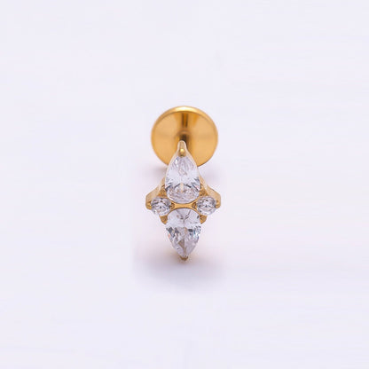 Titanium 7mm Clear CZ Teardrop Star Cartilage Piercing Flat Back Stud in Gold &amp; Silver | BJ-00144 BJ-00145