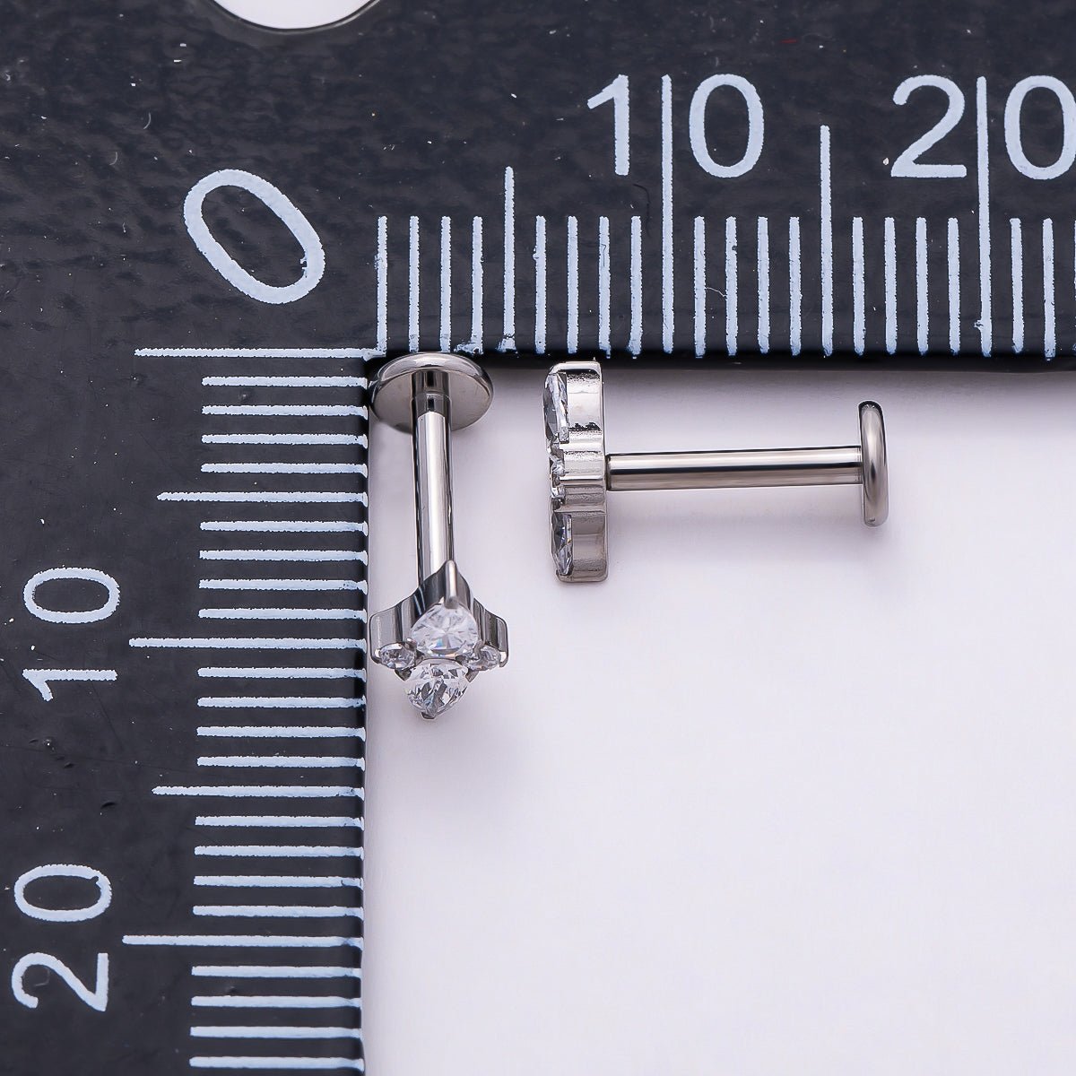 Titanium 7mm Clear CZ Teardrop Star Cartilage Piercing Flat Back Stud in Gold &amp; Silver | BJ-00144 BJ-00145