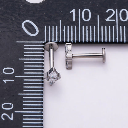 Titanium 7mm Clear CZ Teardrop Star Cartilage Piercing Flat Back Stud in Gold &amp; Silver | BJ-00144 BJ-00145