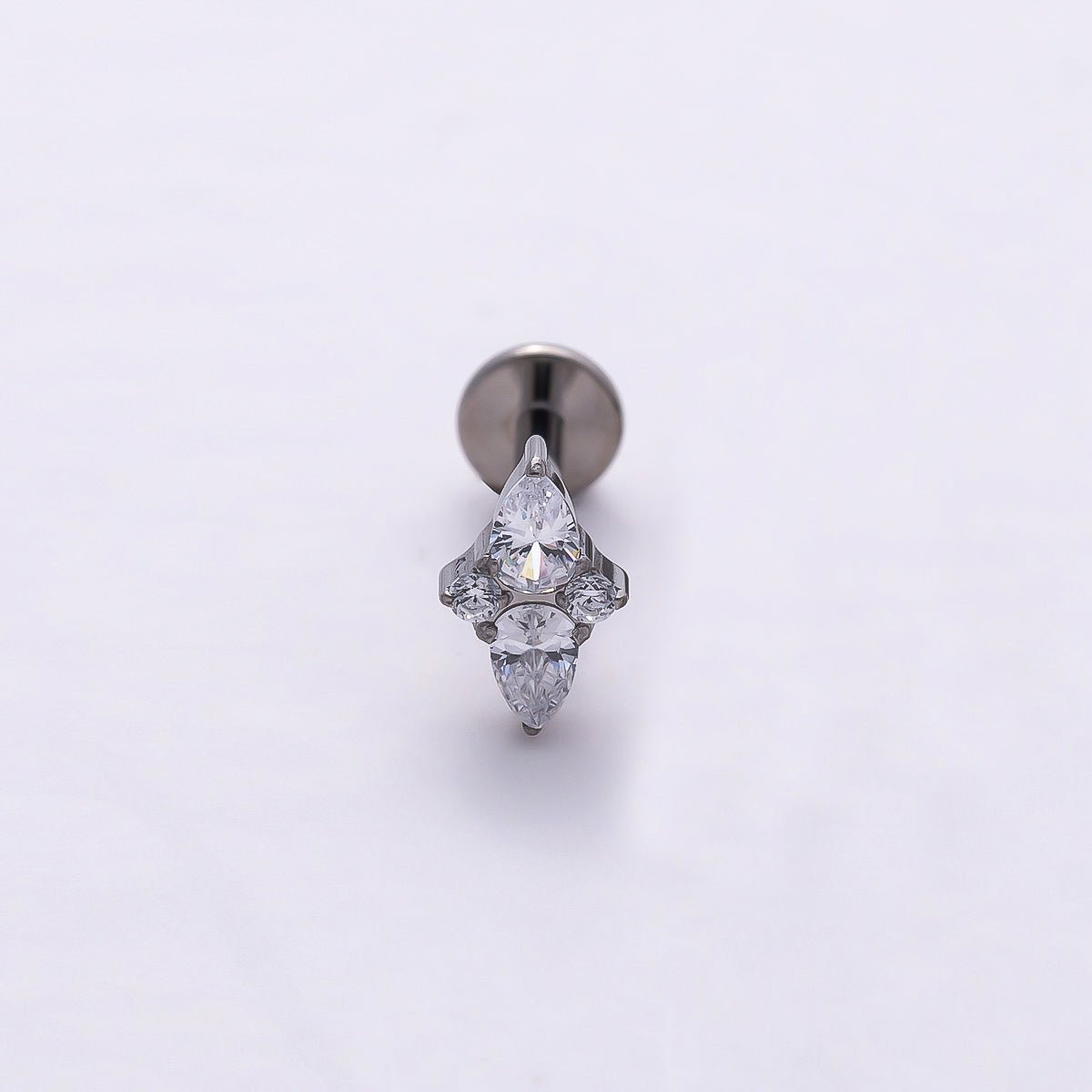 Titanium 7mm Clear CZ Teardrop Star Cartilage Piercing Flat Back Stud in Gold &amp; Silver | BJ-00144 BJ-00145