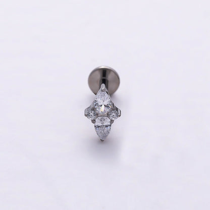 Titanium 7mm Clear CZ Teardrop Star Cartilage Piercing Flat Back Stud in Gold &amp; Silver | BJ-00144 BJ-00145