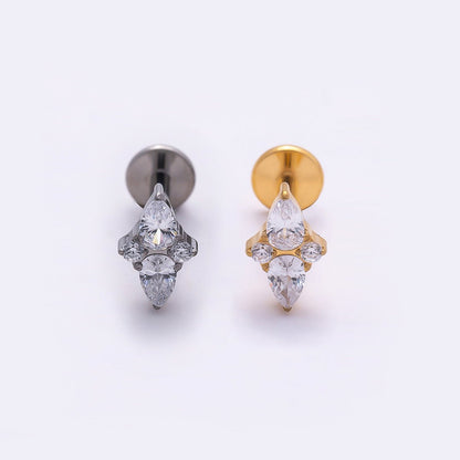 Titanium 7mm Clear CZ Teardrop Star Cartilage Piercing Flat Back Stud in Gold &amp; Silver | BJ-00144 BJ-00145