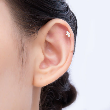 Titanium 7mm Clear CZ Teardrop Star Cartilage Piercing Flat Back Stud in Gold &amp; Silver | BJ-00144 BJ-00145
