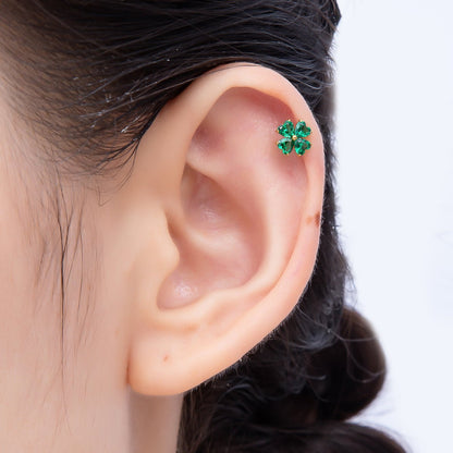 Titanium 7mm Green CZ Flower Cartilage Piercing Flat Back Stud in Gold &amp; Silver | BJ-00190 BJ-00191