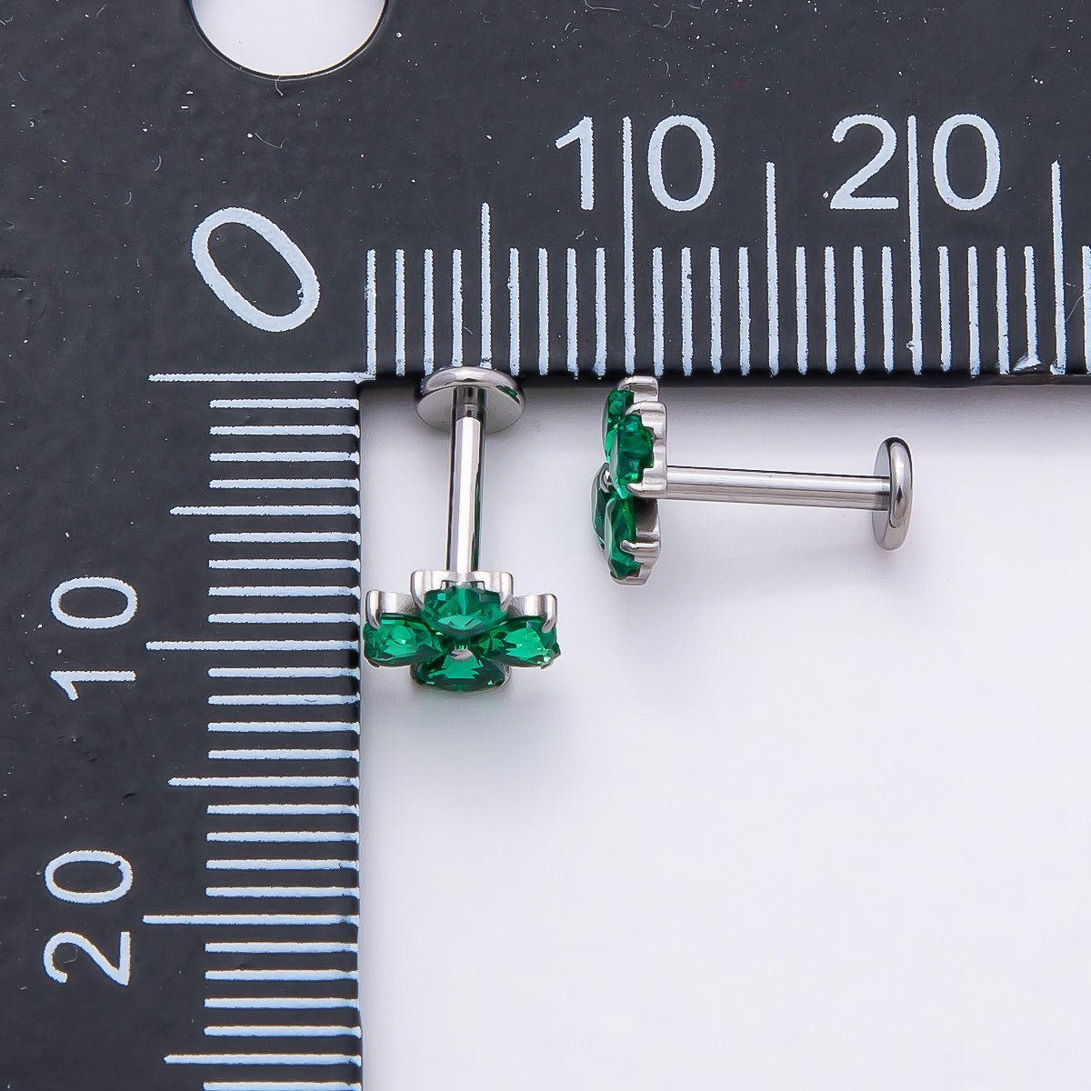 Titanium 7mm Green CZ Flower Cartilage Piercing Flat Back Stud in Gold &amp; Silver | BJ-00190 BJ-00191