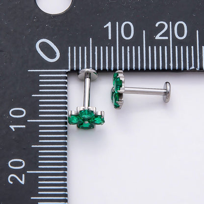 Titanium 7mm Green CZ Flower Cartilage Piercing Flat Back Stud in Gold &amp; Silver | BJ-00190 BJ-00191
