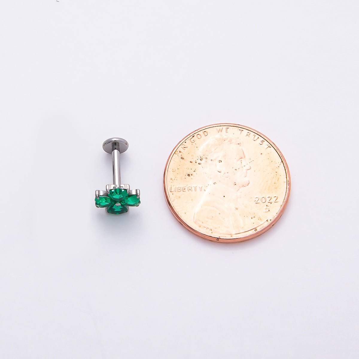 Titanium 7mm Green CZ Flower Cartilage Piercing Flat Back Stud in Gold &amp; Silver | BJ-00190 BJ-00191